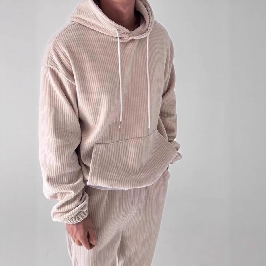 Herren Hoodie Kuschelig Rippstruktur Kängurutasche