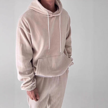 Herren Hoodie Kuschelig Rippstruktur Kängurutasche