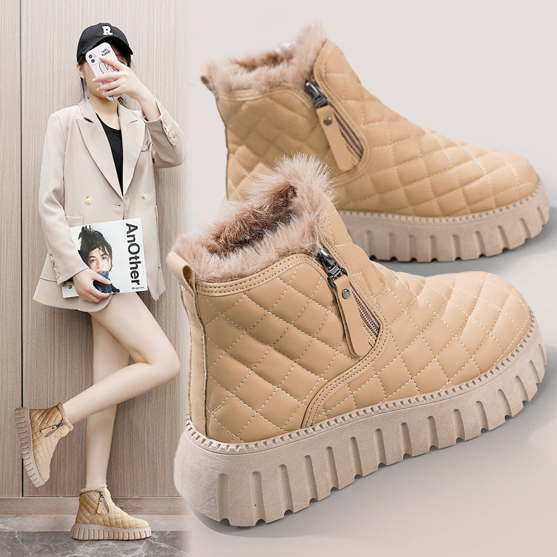Damen Winterstiefel High-Top Weich Innenfutter Reißverschluss Schwarz