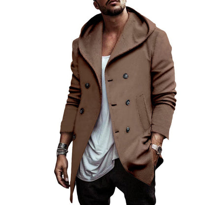 Herren Hoodie Mantel Modern mit Doppelknopf und Weitem Kragen