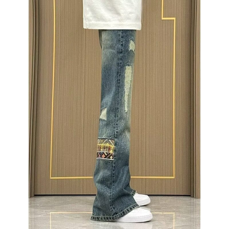 Herren Jeans Bootcut Modell Mit Nieten und Stickerei