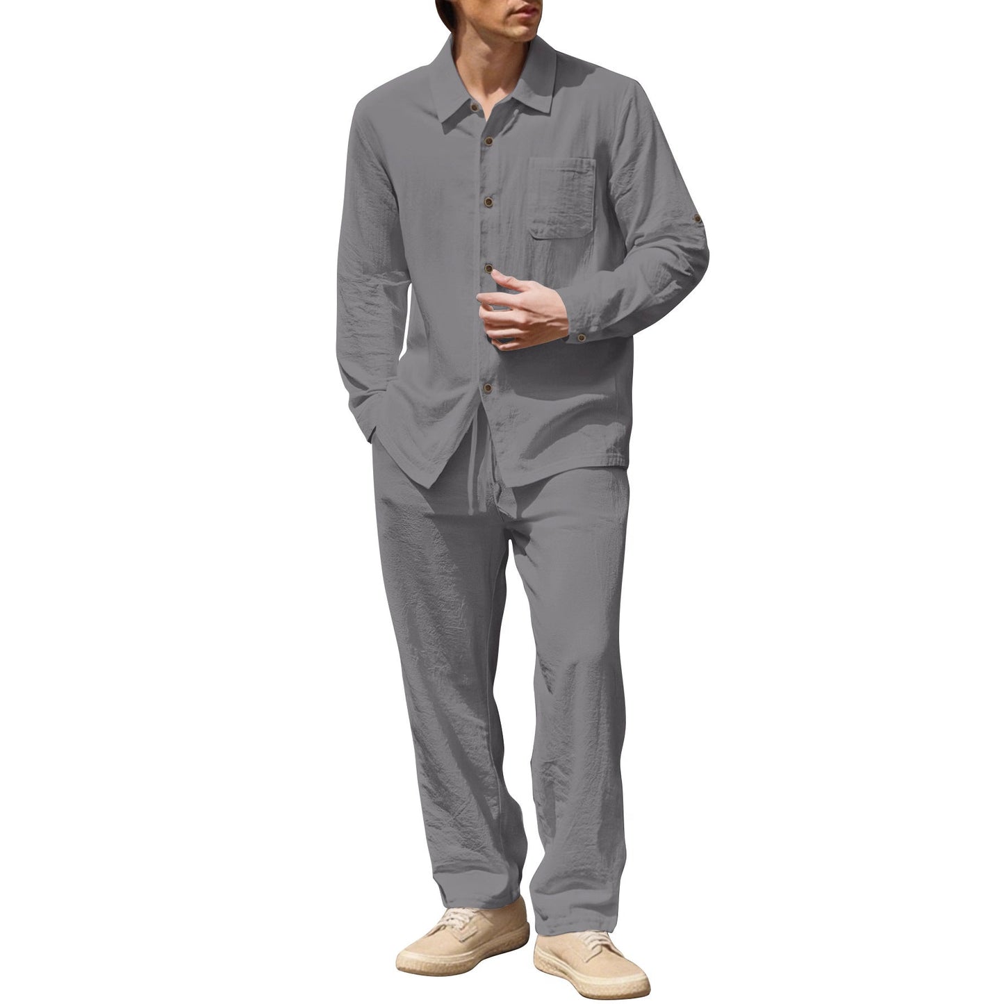 Leinen Hemden Set Herren Lässig Sommer