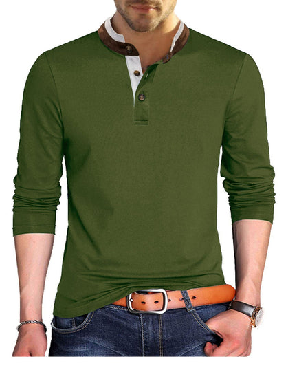Herren Langarmshirt Henley Kragen Modern