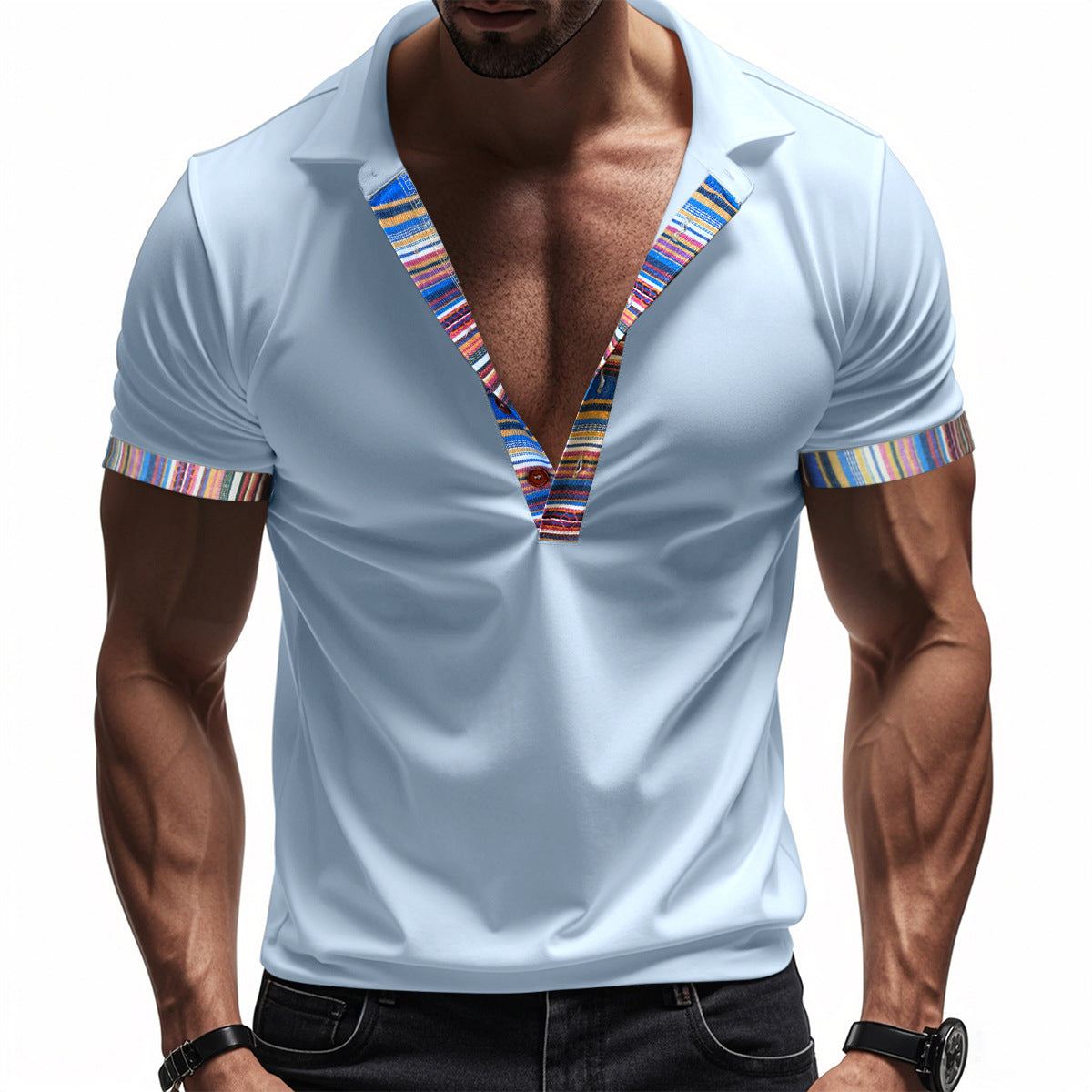 Herren Poloshirt Modern V-Ausschnitt Bunt