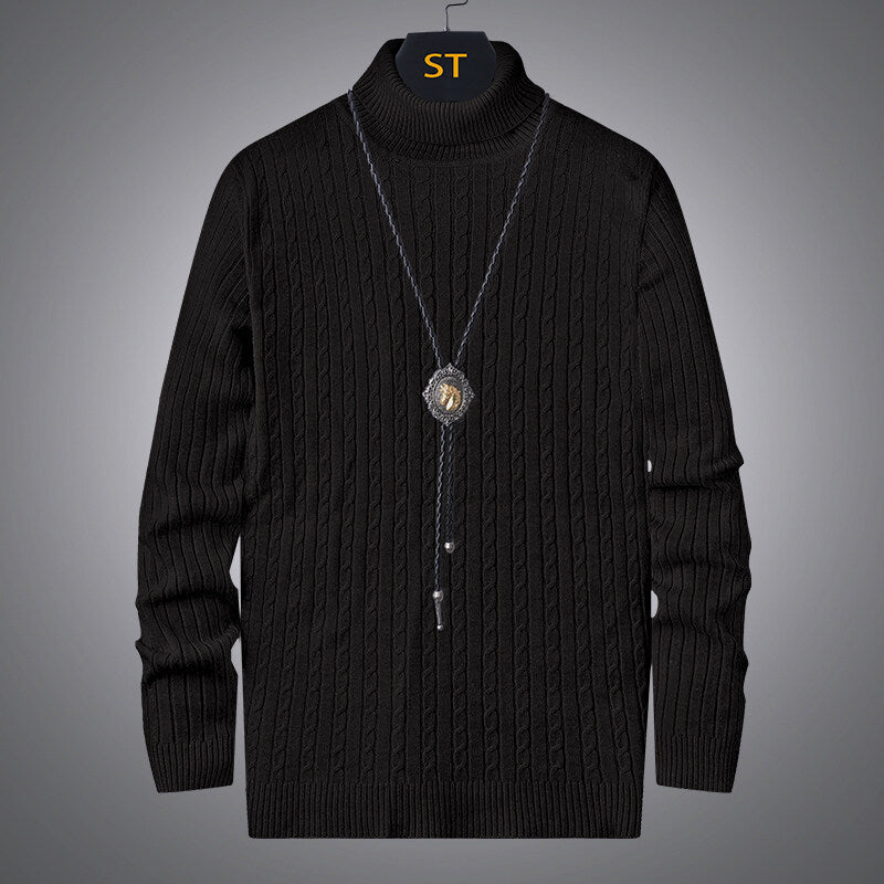 Herren Pullover Rollkragen Strick Zopfmuster Modern