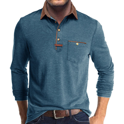 Herren Langarmshirt Modern mit Kontrastkragen und Brusttasche - BerlinGlamour