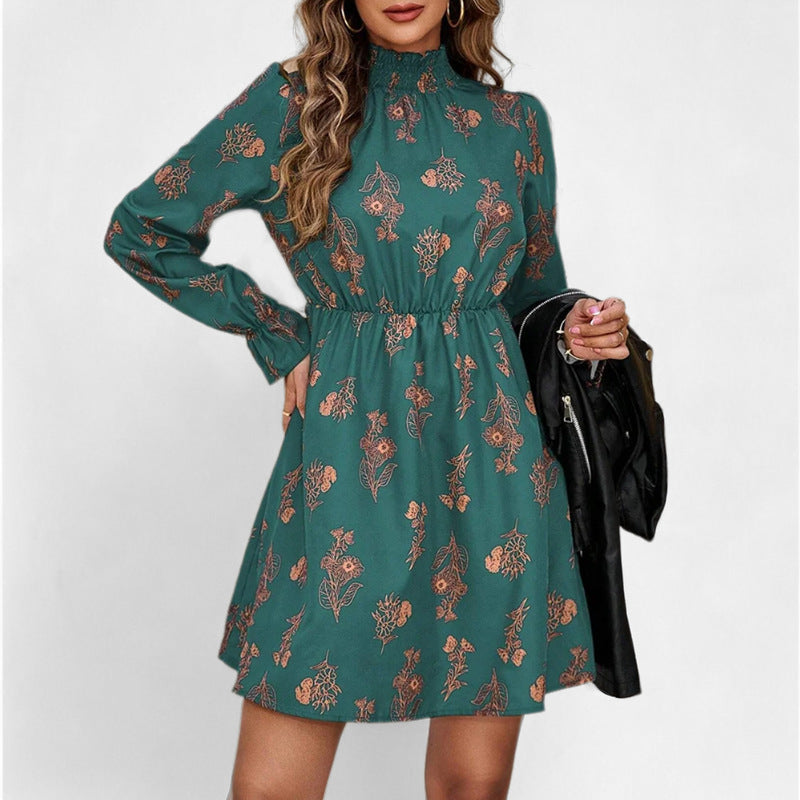 Frauen Kleid Blumenmuster Voluminöse Ärmel Elegant