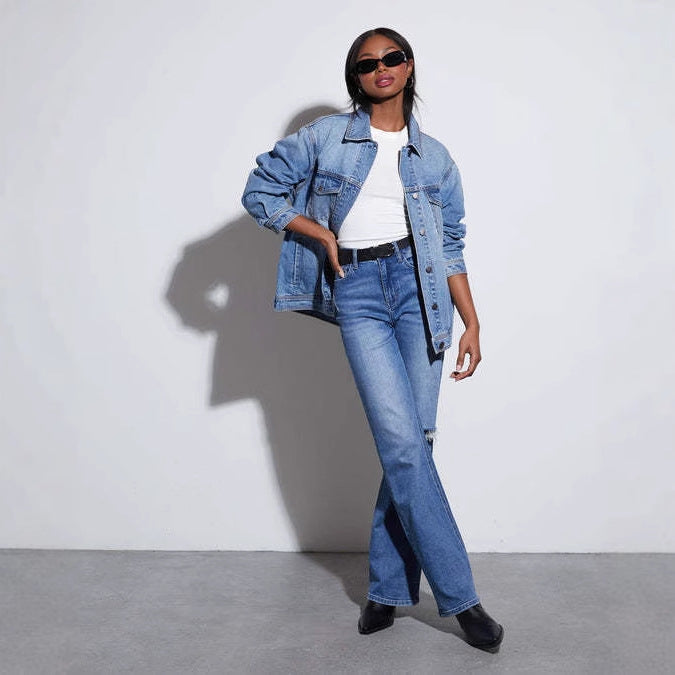 Damen Denimjacke Oversized Modern mit Trenddetails