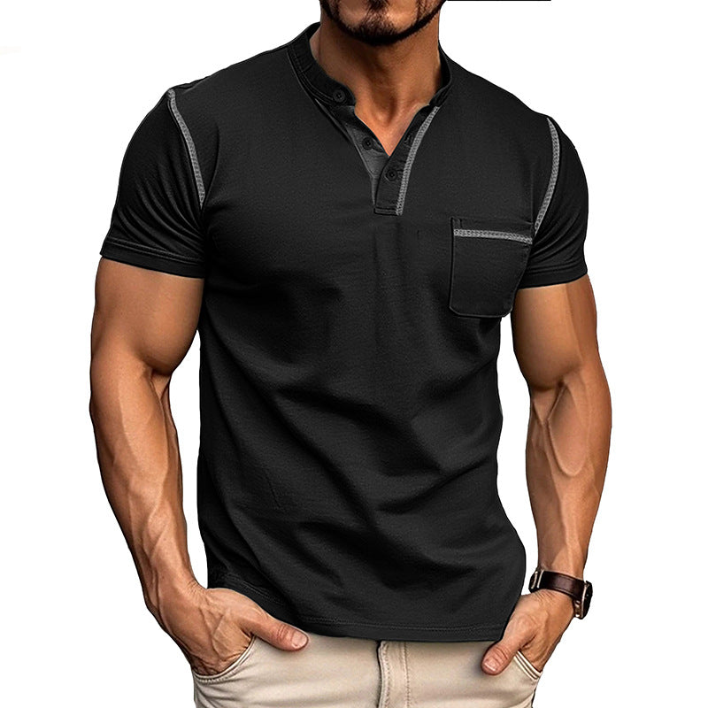 Herren Polohemd Modern mit Brusttasche und Henley Kragen