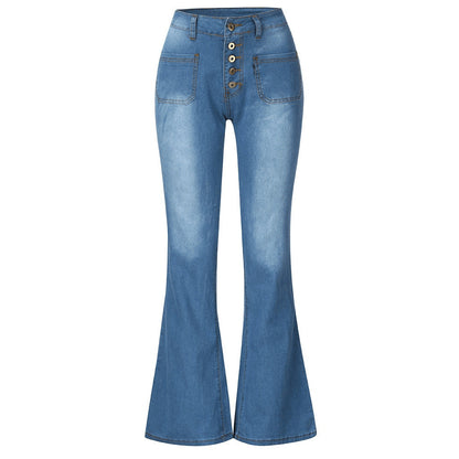 Damen Highwaist Jeans Flared mit Nieten und Dekoration