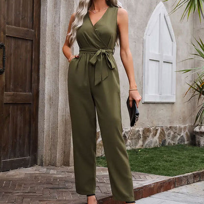 Frauen Jumpsuit Elegant Wickel-Design mit Gürtel
