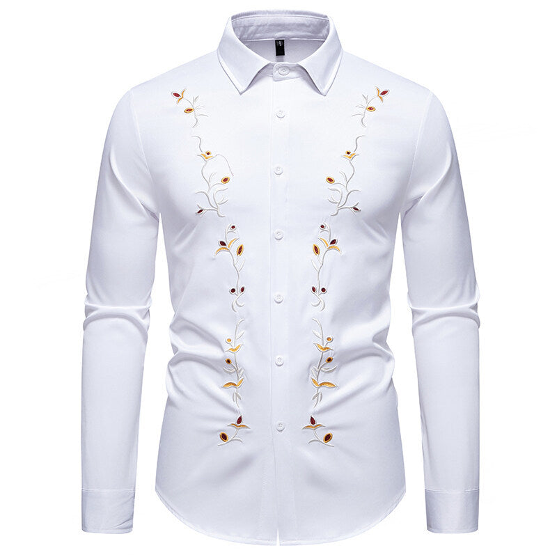 Herren Langarmhemd Modern mit Blumenstickerei