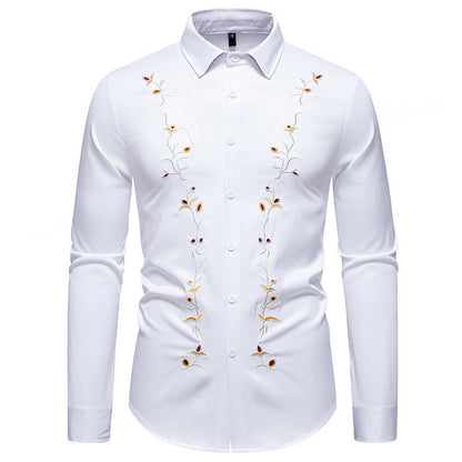 Herren Langarmhemd Modern mit Blumenstickerei