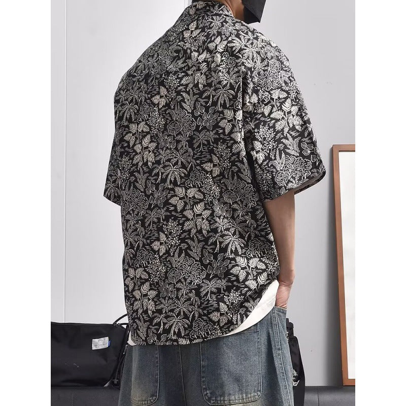 Herren Hemd Kurzarm Blumenmuster Sommer
