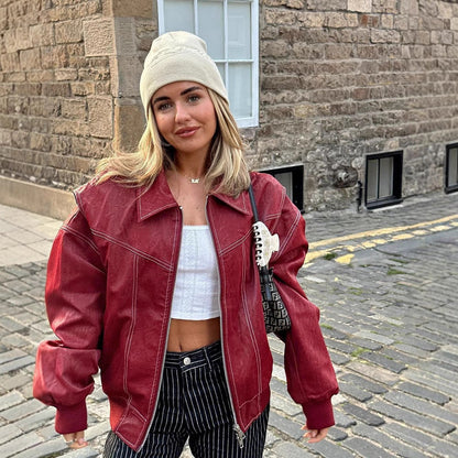 Lederjacke Damen Modern mit Reißverschluss und Taschen - BerlinGlamour