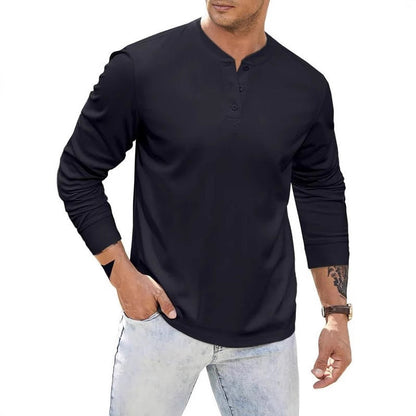 ein möglicher Titel: Herren Langärmliges Henley-Shirt mit Knopfleiste und strukturierter Oberfläche BerlinGlamour