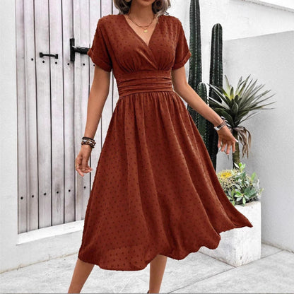 Elegantes Damen Midikleid V-Ausschnitt Figurformend
