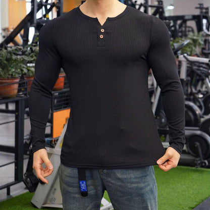Herren Langarm Henley-Shirt Strukturiert Rippdesign Modern - BerlinGlamour