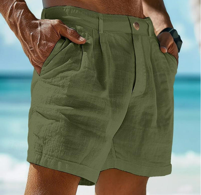 Herren Shorts atmungsaktiv Leinen Freizeit Shorts mit Taschen
