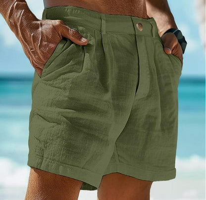Herren Shorts atmungsaktiv Leinen Freizeit Shorts mit Taschen