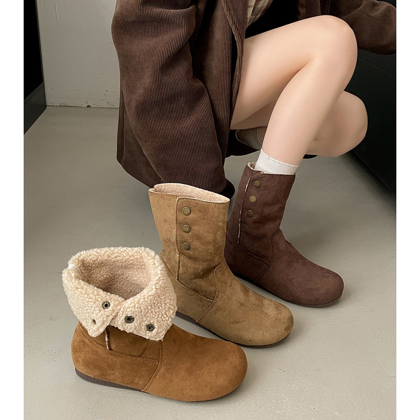 Damen Winterboots Warm Kuschelig Elegante Knöpfe - BerlinGlamour