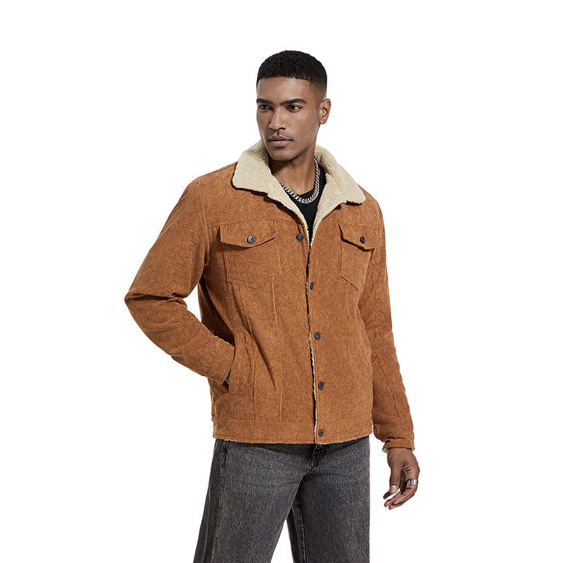 Herren Kordjacke Weich Teddyfutter Warm Winter