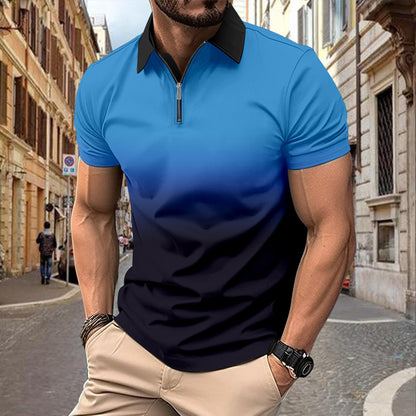 Herren Poloshirt Kurzarm Farbverlauf Modern mit Reißverschluss