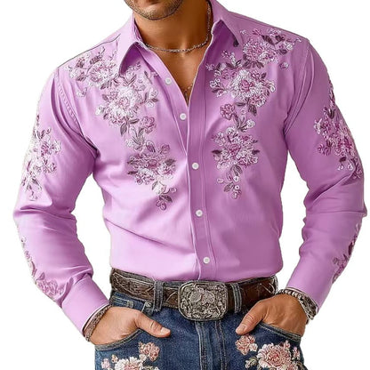 Herren Hemd Langarm Elegantes Blumen Muster Berlin Style