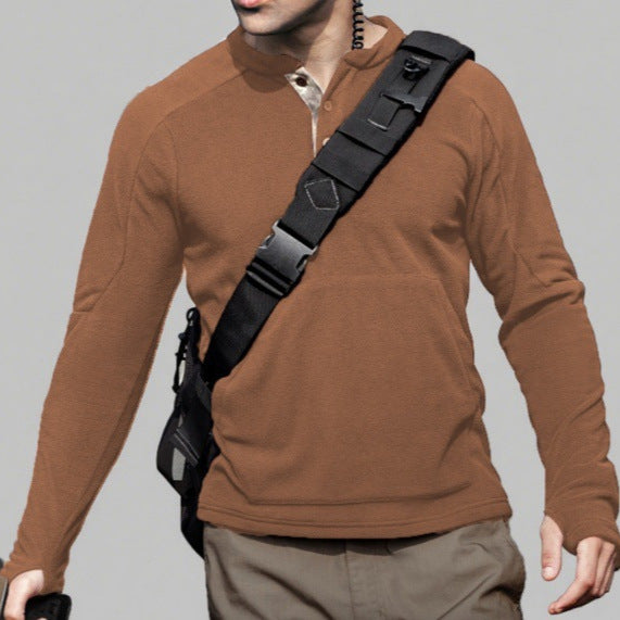 Herren Fleece Pullover Stehkragen Knöpfe Modern