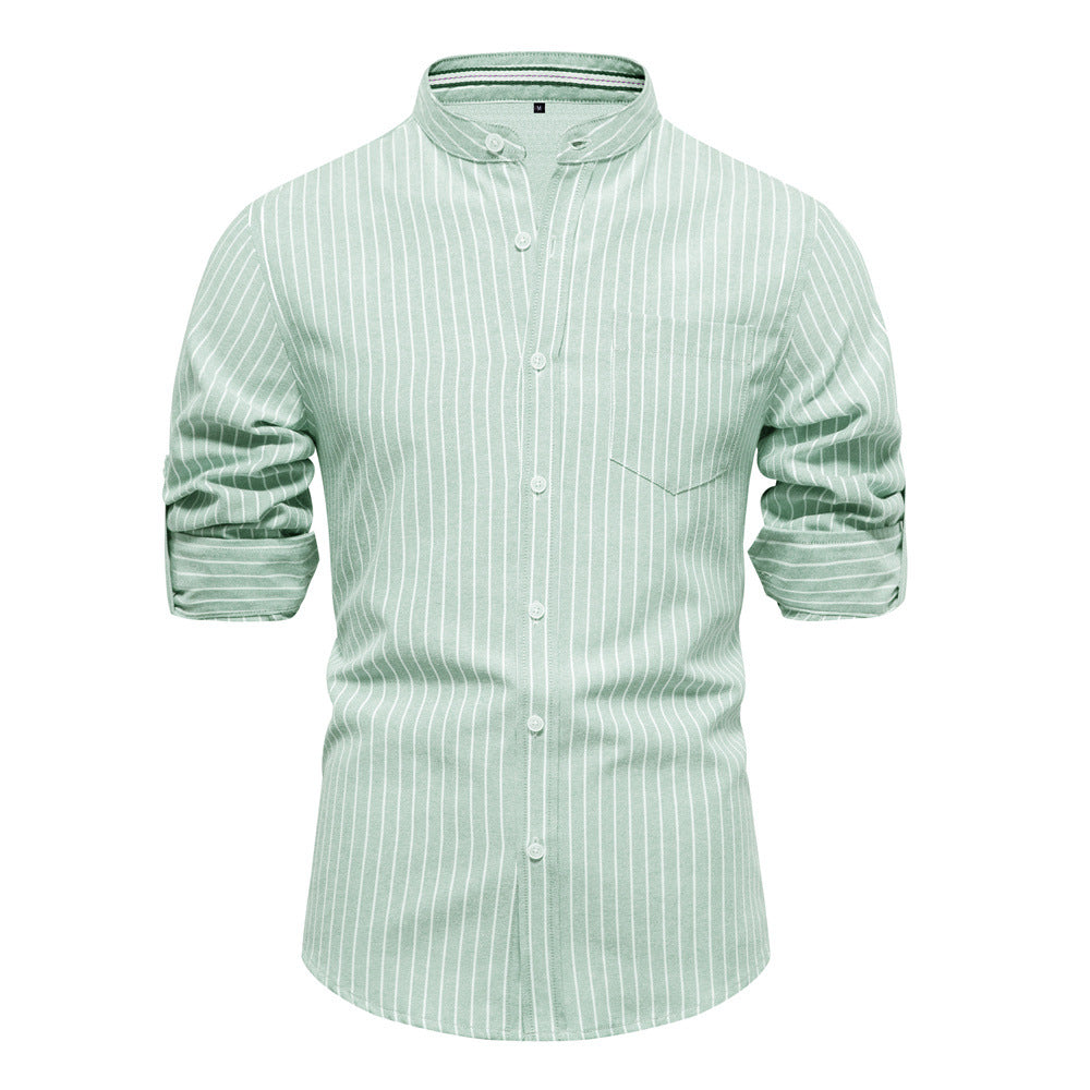 Herren Hemd Streifen Henley Stil Ärmel Rollbar Modern