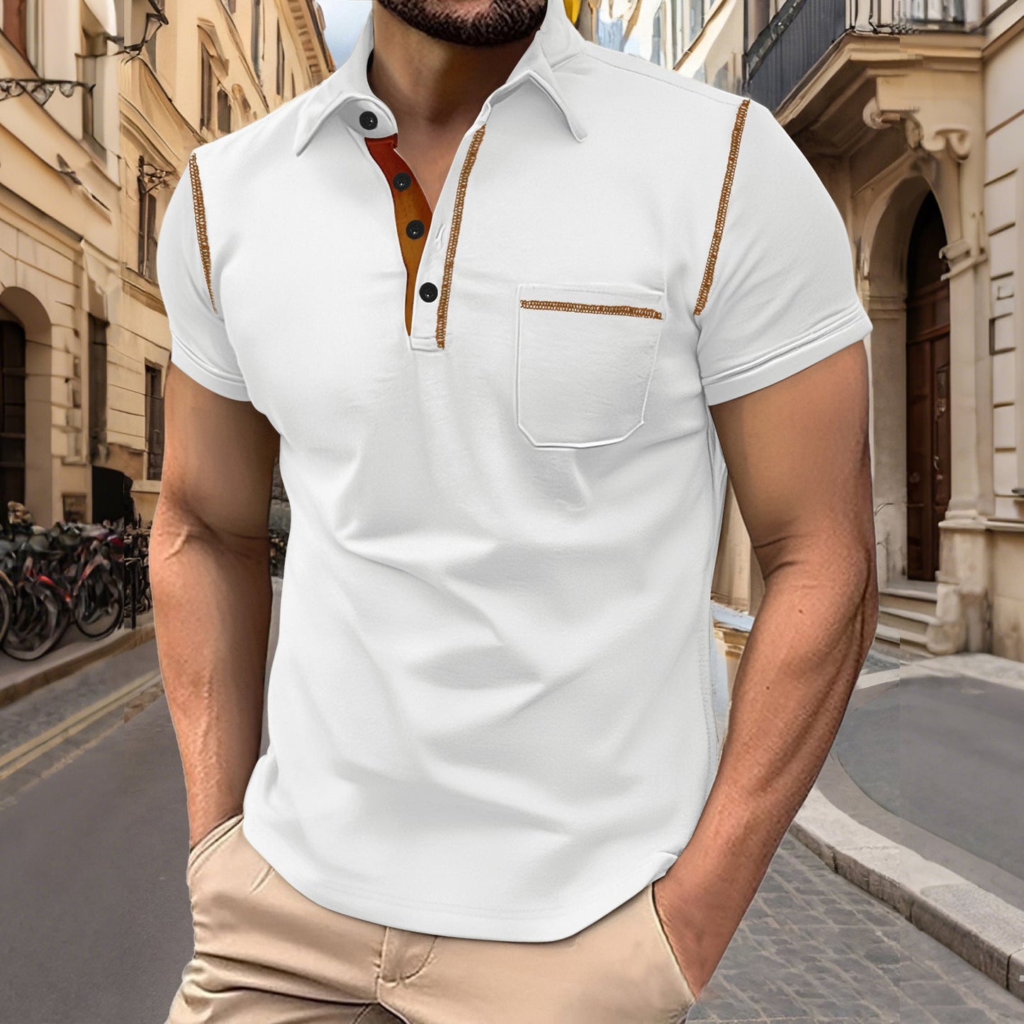 Herren Kurzarmhemden Modern mit Kragen und Brusttasche