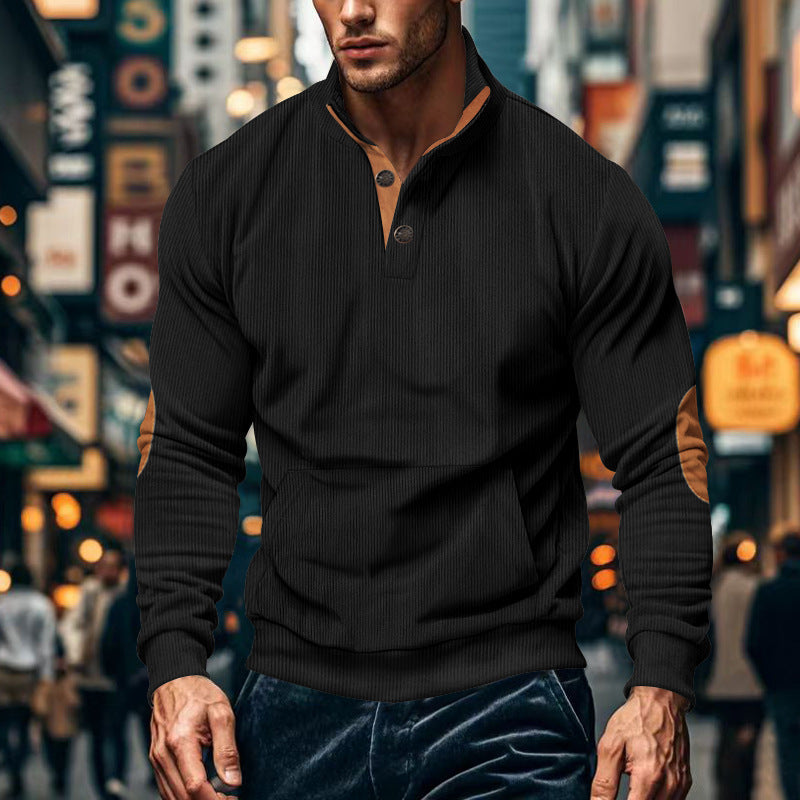Herren Pullover Modern Stehkragen Knopfleiste Casual