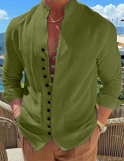 Herren Hemd Modern Stehkragen Knopfleiste Elegent