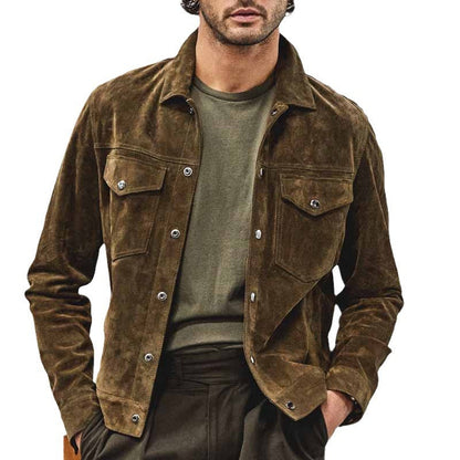 Lederjacke Herren Modisch Wildleder mit Taschen und Reißverschluss