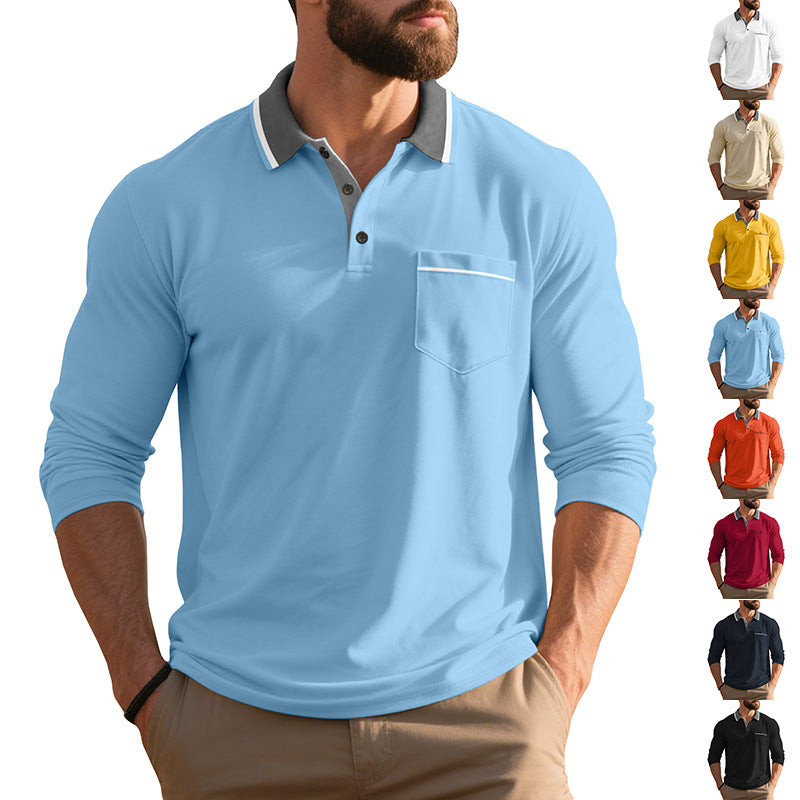 Herren Poloshirt Langarm Elegantes Design mit Brusttasche - BerlinGlamour