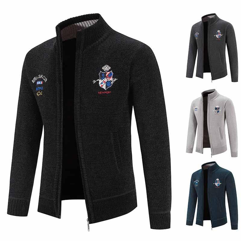 Herren Strickjacke Modern mit Hochkragen und Stickerei - BerlinGlamour