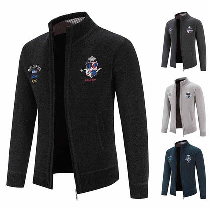 Herren Strickjacke Modern mit Hochkragen und Stickerei - BerlinGlamour