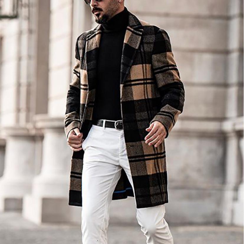 Herren Mantel Eleganter Karo Schnitt Klassisch Doppelter Knopf