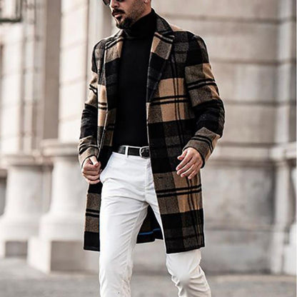 Herren Mantel Eleganter Karo Schnitt Klassisch Doppelter Knopf