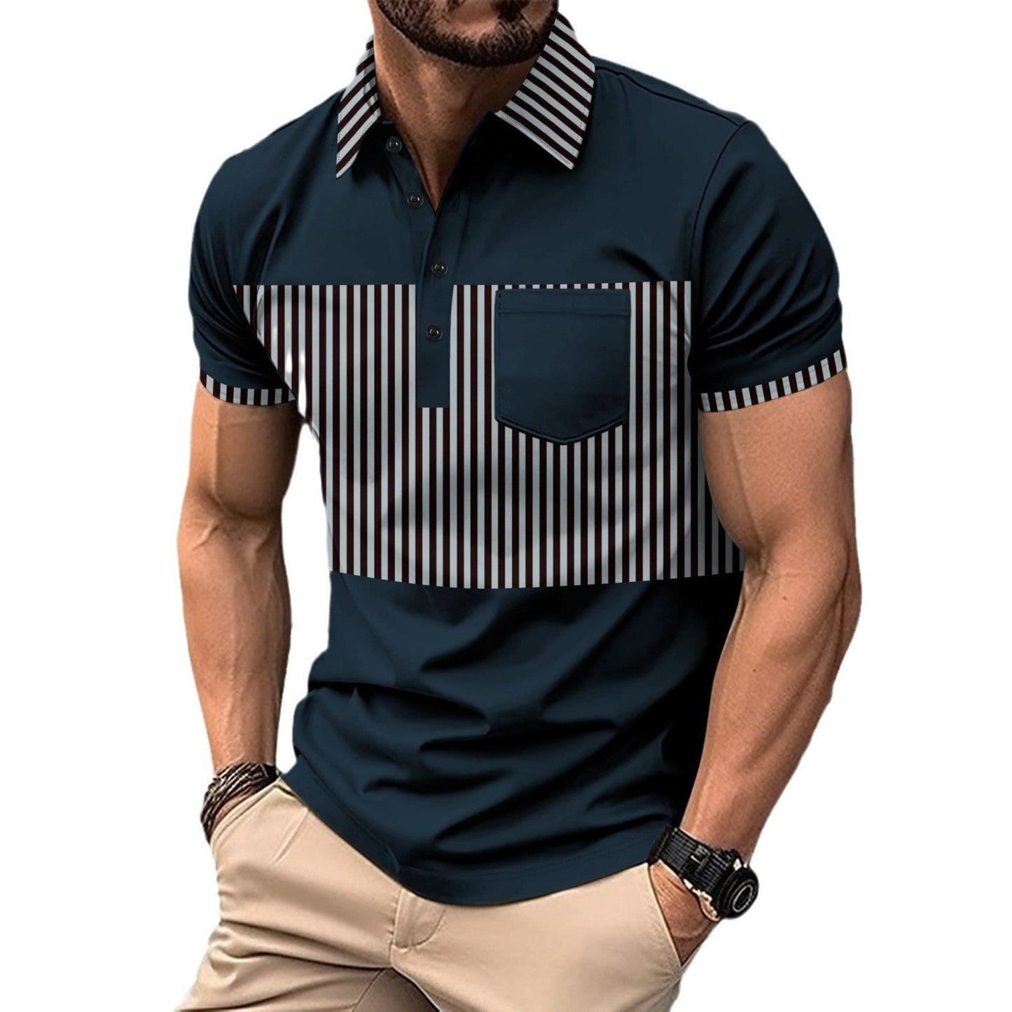 Herren Hemd Kurzarm Streifenmuster Elegant Modern