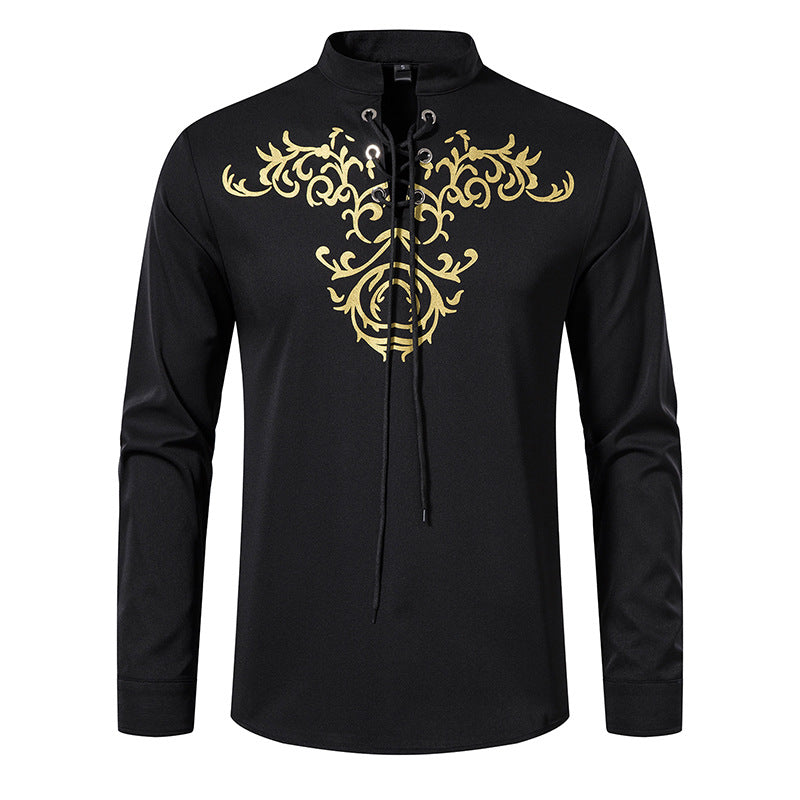 Herren Langarmshirt Asiatisch Modern Schnürung Design