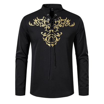 Herren Langarmshirt Asiatisch Modern Schnürung Design
