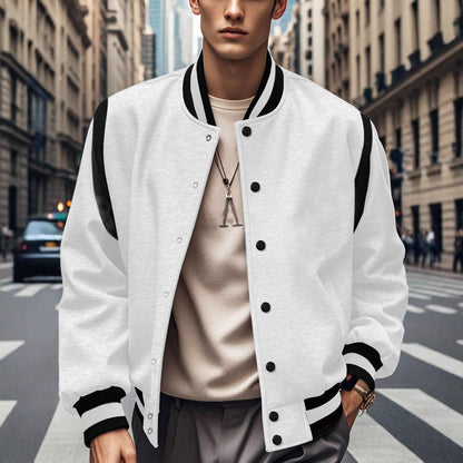 Herren Collegejacke Sportlich Kontrastärmel Knopfdesign - BerlinGlamour