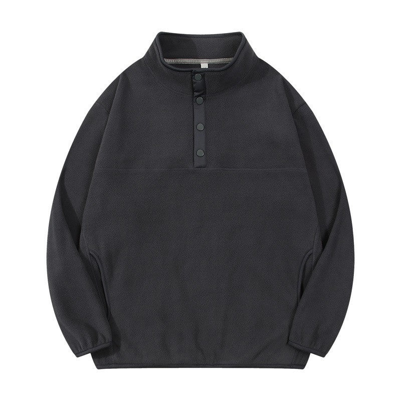 Herren Fleece-Pullover Stehkragen Druckknöpfe Warm