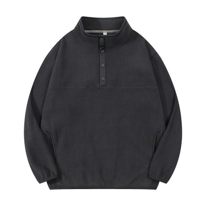 Herren Fleece-Pullover Stehkragen Druckknöpfe Warm