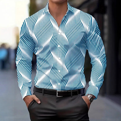 Herren Hemd Langarm Wellenmuster Elegant Berlin