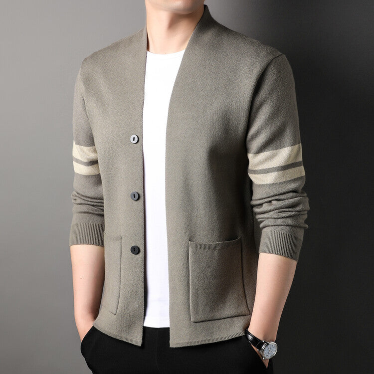 Herren Strickcardigan Modern Niedriger Kragen Streifen