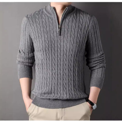Herren Pullover Strick Zopfmuster Zipper Grün - BerlinGlamour