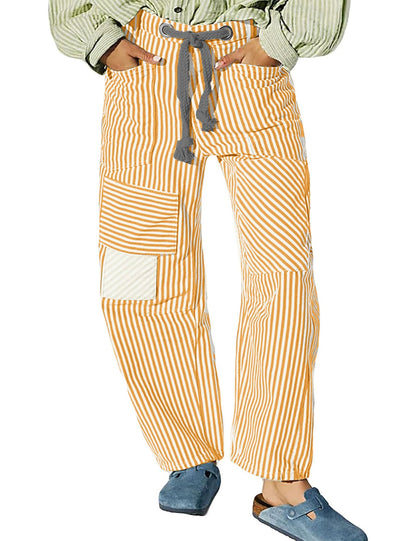 Damen Hosen Gestreift Weite Bequem Verstellbar