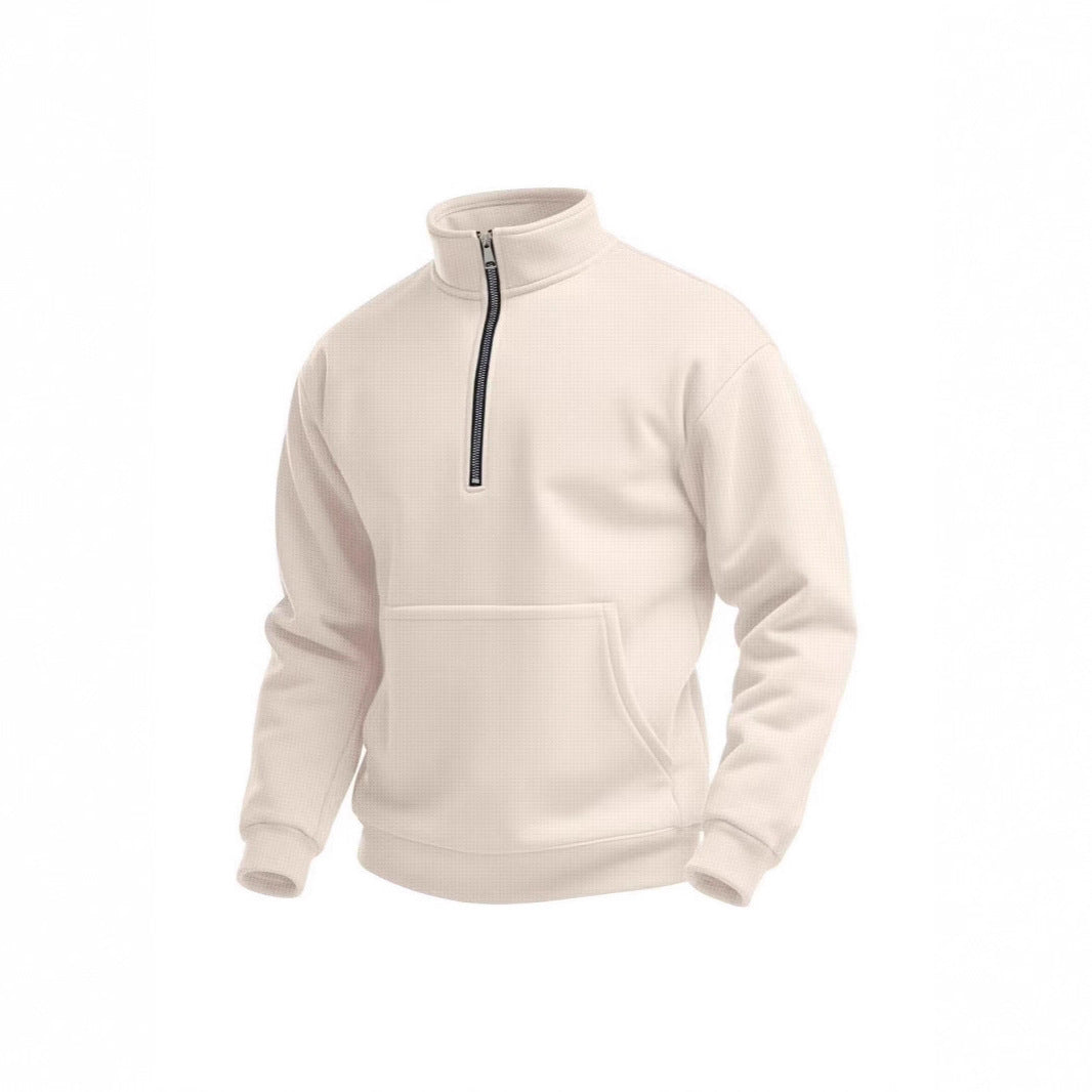 Herren Fleece Pullover Kurz Reißverschluss Bauchtasche Sportlich